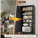 pozdeg 75" H Tall Metal Storage Cabinet with 4 Doors, Metal Kitchen Pantry Cabinet with 4 Adjustable Shelves, Freestanding Cupboard for Kitchen Dining Room Living Room Bathroom (Black) pozdeg