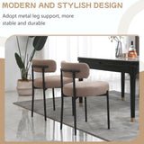 AISALL Dining Chairs Set of 2 Round Upholstered Boucle Dining Room Chairs Mid-Century Modern Kitchen Chairs Curved Backrest Chairs for Dining Room Black Metal Legs, Light Brown AISALL