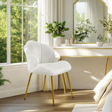 Yaheetech Vanity Chair, Velvet Accent Chair with Shell-Shaped Backrest, Modern Armchair with Gold Metal Legs for Dressing Room/Bedroom/Living Room, White Yaheetech