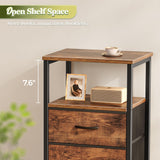 Huuger Night Stand Set of 2, Nightstand with 2 Drawers, Bed Side Table with Open Shelf, Wooden Top, End Table, Fabric Drawer, for Bedroom, Rustic Brown Huuger