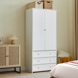 PHOYAL Wardrobe Closet Armoire, 71 "Wardrobe Armoire Wooden Closet with 4 Doors, 6 Drawers Household Freestanding Wooden Closet Storage Cabinet for Bedroom, White - 2 PHOYAL