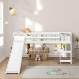 Harper & Bright Designs Kids Low Loft Bed with Slide, Twin Size Wooden Loft Bed Frame, White Harper & Bright Designs
