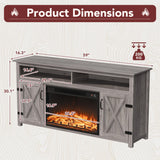 JUMMICO Fireplace TV Stand for TVs Up to 65+ Inch Entertainment Center with Open Storage Shelves and Side Cabinets, Media Console Table with Barn Doors for Living Room (Grey) JUMMICO