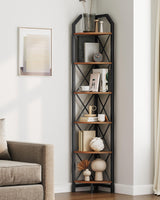 CHOEZON 6-Tier Corner Shelf, Industrial Corner Bookshelf, 71.2" Corner Storage Stand, Plant Stand Display Shelf, Corner Bookcase for Bedroom, Living Room, Home Office, Rustic Brown and Black TCJ11BF CHOEZON
