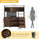 DWVO Kitchen Pantry Cabinet with Trash Can Cabinet, Large Microwave Stand w/Power Outlet, Kitchen Hutch Storage Cabinet Metal Frame Kitchen Cupboard, Rustic Brown, 63" W x 15.7" D x 69" H DWVO