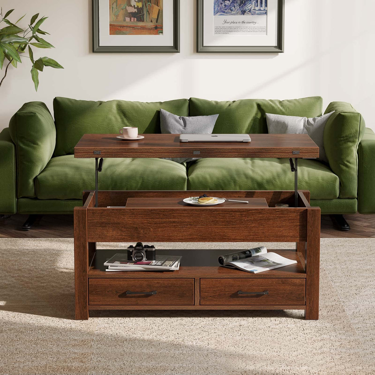 Rolanstar Coffee Table Lift Top, Multi-Function Convertible Coffee Table with Drawers and Hidden Compartment, Converts to Dining Table for Living Room, Home Office,Espresso Rolanstar