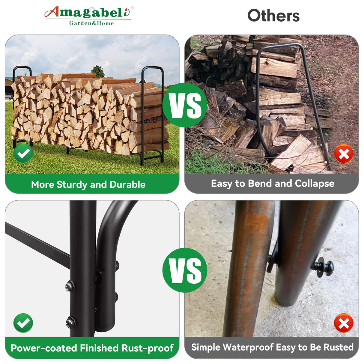 AMAGABELI GARDEN & HOME 8ft Firewood Log Rack With Cover Combo Set Waterproof Outdoor Log Holder Fireplace Heavy Duty Wood Stacker Patio Pit Storage AMAGABELI GARDEN & HOME