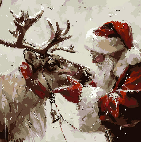 Christmas Paint by Numbers Kit for Adults Beginner , DIY Paint By Numbers Kits, Easy Color Acrylic Paint On Canvas Christmas Reindeer Painting Kits Art,Home Wall Decor 16 x 16 Inch (Without Frame) JJBSWYMT