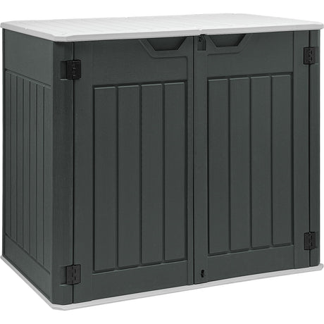 YITAHOME Large Outdoor Horizontal Storage Shed, 47 cu ft Resin Tool Shed w/o Shelf, Waterproof Outdoor Storage with Floor for Trash Cans, Garden Tools, Lawn Mower, Lockable, 4.5x2.8x3.9 ft, Dark Gray YITAHOME