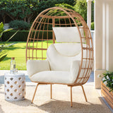 ONBRILL Oversized Egg Chair, Indoor Outdoor Egg Rattan Chair with PE Rattan, Steel Frame and Detachable Cushions, Wicker Lounger for Patio, Pool, Living Room, Bedroom - Beige ONBRILL