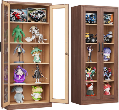 Metal Storage Cabinet with Lock and Glass Doors,Glass Display Cabinet,Tall Storage Cabinets,Locking Curio Cabinets with 5 Shelves for Collectibles,Home,Office,Living Room