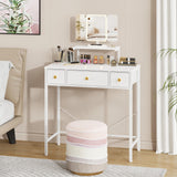 HIGDBFE Makeup Vanity Desk with Mirror and Lights & 3 Drawers, Small Vanity Desk with Height-Adjustable Stand, Vanity Table for Girls Gifts, Bedroom and Small Spaces, Fabric Drawer, 27.5'', White HIGDBFE