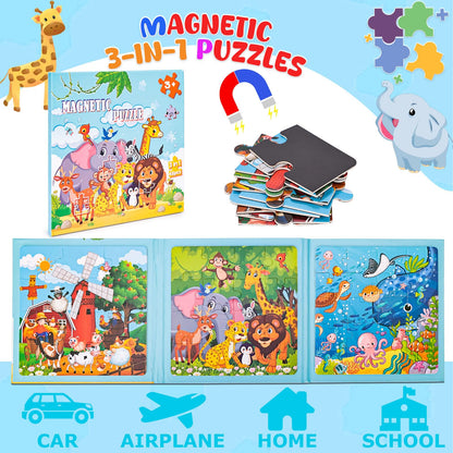 LovesTown Magnetic Puzzles for Toddlers, Travel Puzzle for Kids, Magnetic Puzzle Book for Boys and Girls, Animal Educational Learning Magnet Game for Road Trip