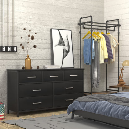 IKENO 7 Drawer Dresser for Bedroom, Industrial Wood Storage Dressers & Chests of Drawers with Sturdy Steel Frame, Storage Organizer for Bedroom Office Wood, Walnut - WoodArtSupply