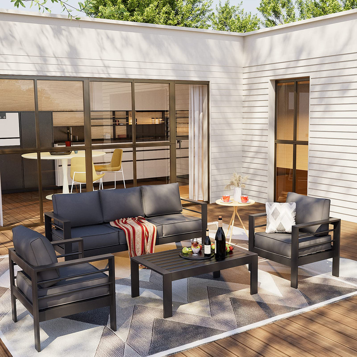 Amopatio Aluminum Patio Furniture Set, 6 Pieces Modern Patio Conversation Sets, Outdoor Sectional Metal Sofa with Coffee Table for Balcony, Garden, Dark Grey (Included Waterproof Covers) Amopatio