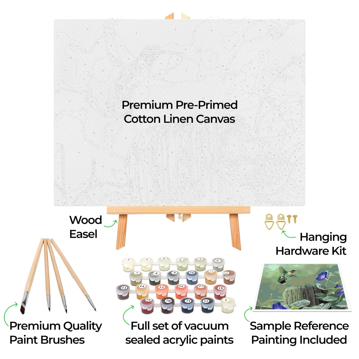 Ledgebay DIY Paint by Numbers Kit for Adults Framed Canvas Beginner to Advanced Paint by Numbers Kit, Kits Include Acrylic Paint Set, Brushes & Tabletop Easel (Hummingbird 12" x 16" Framed) Ledgebay