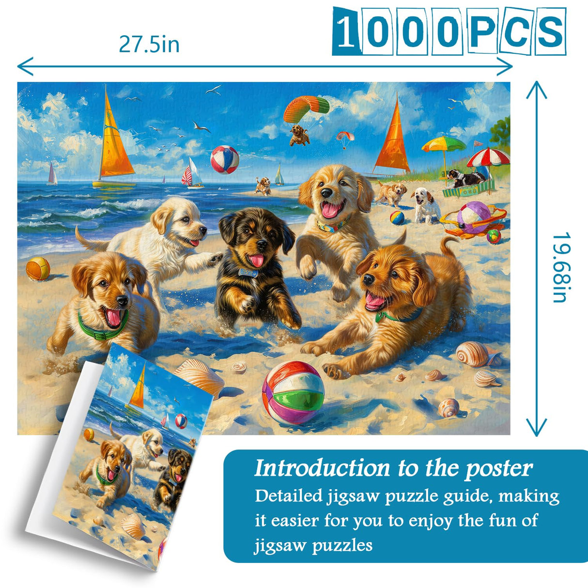 Funny Dog Puzzles for Adults 1000 Pieces and up, PICKFORU Beach Puzzle Collection Cute Dog, Puppy Animal Puzzle as Home Decor PICKFORU