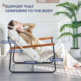 MAXYOYO Modern Accent Chair, Comfy Living Room Chair with Metal Frame Wooden Armrest, Upholstered Armchair with Soft Cushion for Bedroom Balcony Lounge Reading Room, Beige MAXYOYO