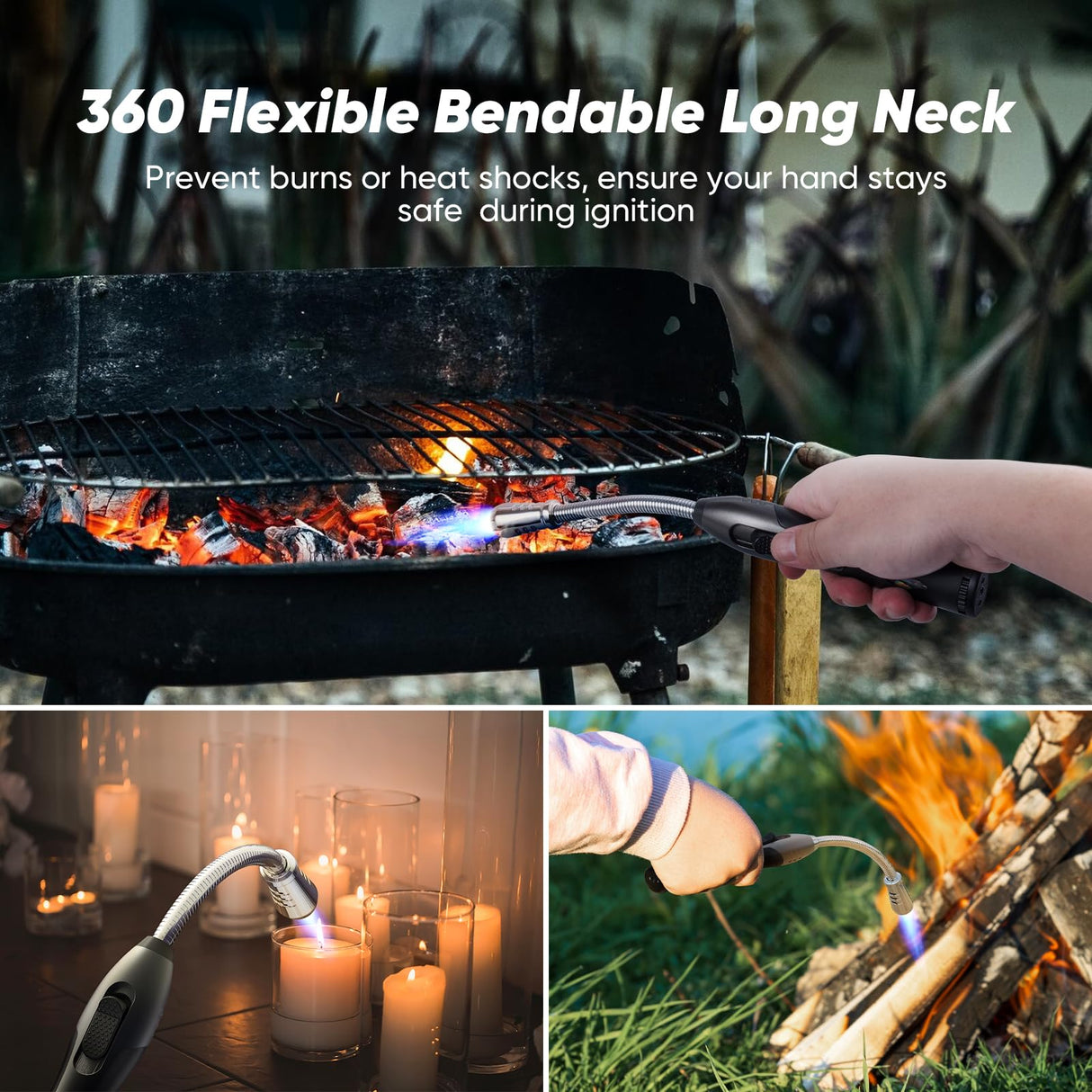 YZLighter Butane Lighter Torch Long Lighter for Grill Fireplace, Refillable Lighter Windproof with Visual Fuel Window Flexible Extra Long Torch Lighter for Camping BBQ Candles (No Butane Included) YZLighter