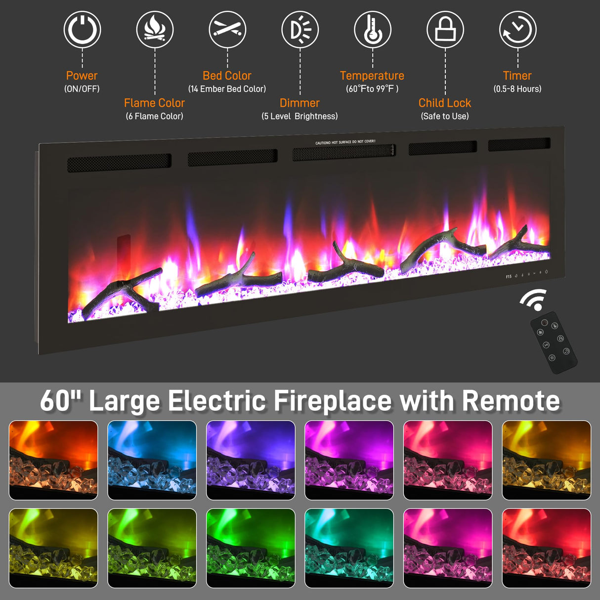 Fireplace TV Stand for 100 Inch TV, 95" Farmhouse Entertainment Center with 60" Electric Fireplace & LED Lights, Large Media Console for Living Room, Rustic Barn Doors, Power Outlets, Antique White chartustriable