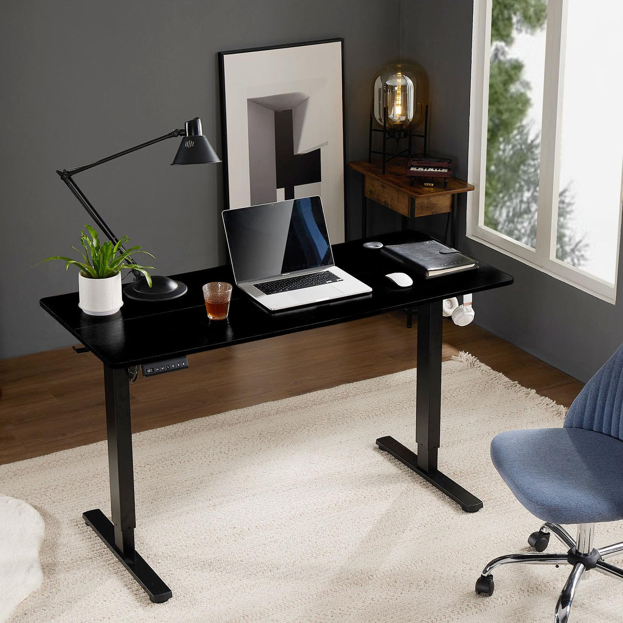 Sweetcrispy Electric Adjustable Height Standing Desk - 55 x 24 inch Sit to Stand Up Desk with Splice Board, Rising Home Office Computer Table with 2 Hook and Wire Hole for Work Sweetcrispy