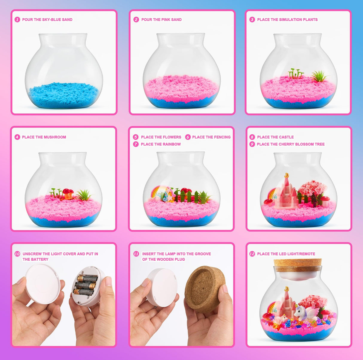 Light-Up Unicorn Terrarium Kit for Kids: LED Night Light Up & Remote Birthday Gifts for Girl Ages 4 5 6 7 8-12 Year Old Unicorn Toys for Girls Age 4-6 - Arts and Crafts Meijoy