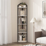 5-Tier Rustic White Corner Bookshelf - Multifunctional Storage and Display Stand Fun Memories