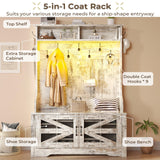 Itaar Hall Tree with Bench and Shoe Storage, 5-in-1 Entryway Bench with Coat Rack, 10 Shoe Cubbies & 9 Coat Hooks, Barn Door & Adjustable Shelf (Vintage White) Itaar
