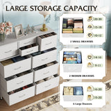 WLIVE White Dresser for Bedroom with 10 Drawers, Chest of Drawers with Side Pockets and Hooks, PU Storage Dresser, Sturdy Metal Frame, Drawers Organizer Unit for Living Room, Hallway, Closet WLIVE