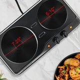 OVENTE Electric Countertop Double Burner, 1700W Cooktop with 7.25" and 6.10" Cast Iron Hot Plates, Temperature Control, Portable Cooking Stove and Easy to Clean Stainless Steel Base, Black BGS102B OVENTE