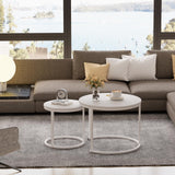 VILAWLENCE Nesting Coffee Table Round Side Table Set of 2 End Tables for Living Room Bedroom Balcony,White Wooden Stacking Accent Coffee Tables with Metal Frame VILAWLENCE