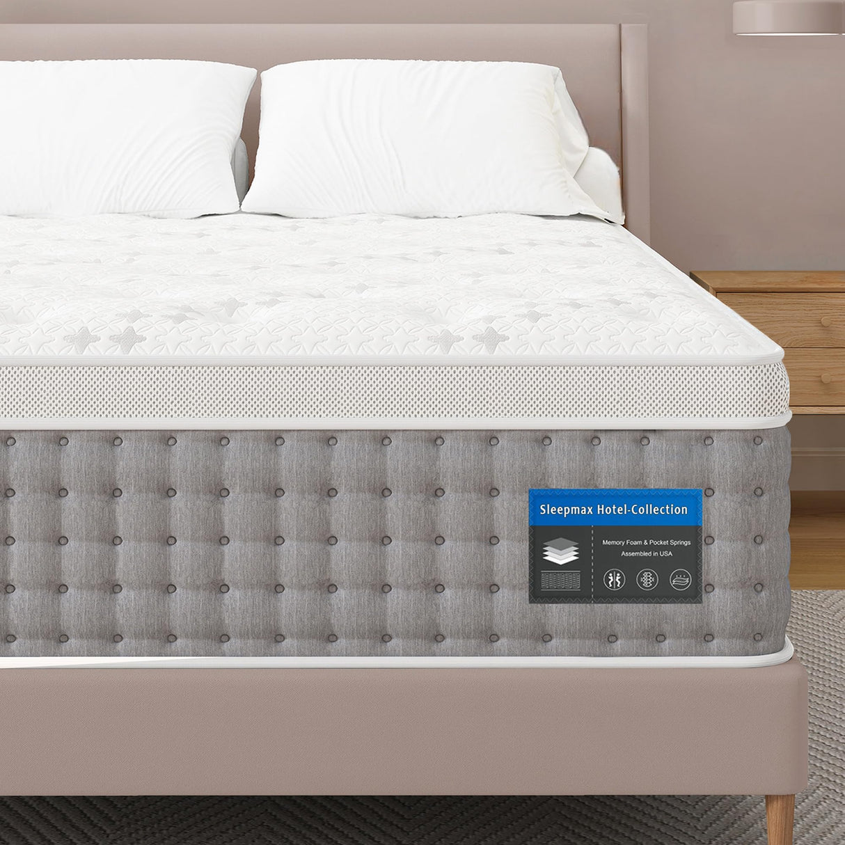 Sleepmax Firm Queen Mattress 14 Inch - Luxury Hybrid Mattress Extra Lumbar & Hip Support - Pressure Relief Deep Sleep Bed in a Box - 365-Night Trial, Fiberglass-Free, CertiPUR-US Certified Sleepmax