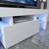 CITYLIGHT LED TV Stand for Televisions up to 55 Inchs,Modern Entertainment Center with Down FILP Door, Glass Shelf and High Glossy UV Front Face, TV Console Table for Living Room,Bedroom,White CITYLIGHT