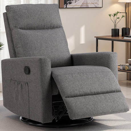 SMUG Swivel Rocking Recliner Chair with Extra Large Footrest High Back, Upholstered Glider Nursery Chair for Living Room, Bedroom & Nursery, Comfortable Deep Seat for Relaxation, Grey SMUG