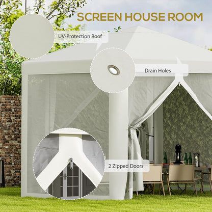 Outsunny 13' x 11' Canopy Tent, Sun Shelter with Protective Mesh Screen Walls, Hexagon Outdoor Tent for Parties, Cream White