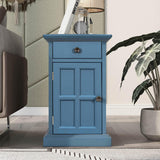 Traditional Wood End Table with Charging Station, Modern Vintage Sofa Chair Side Table Nightstand with Storage & Drawer for Living Room Bedroom, No Assembly, Antique Navy Amposei