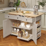 GarveeHome Rolling Kitchen Island Cart with Power Outlet & Drop Leaf, Kitchen Storage Cabinet On Wheels with 3 Drawers, Spice Rack & Towel Rack, Mobile Island Table for Kitchen, Gray GarveeHome