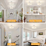 TOULMJ 3-Light Crystal Semi Flush Mount Ceiling Light, Modern Chrome Crystal Round Close to Ceiling Light Fixture for Bedroom Kitchen Island Hallway Foyer Entryway, Chrome Finish TOULMJ