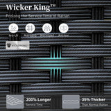 7 Piece HDPE Outdoor Dining Set for 6, 64” All Weather Wood-grain Dining Table, 6 Wicker Rattan Chairs with 3.2” Waterproof Cushion, Patio Table and Chairs Set for Backyard and Deck, Black SUNSHINE VALLEY