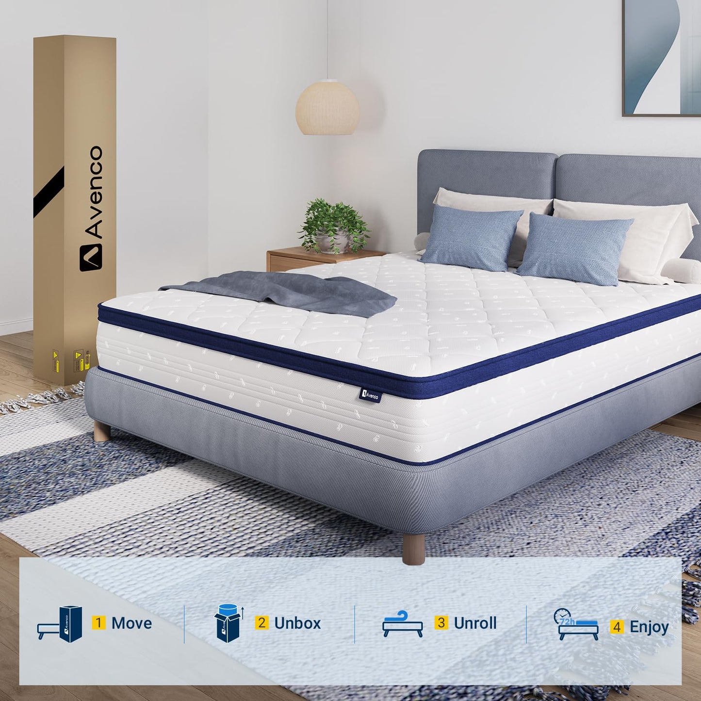 Avenco 10 Inch King Size Mattress, King Mattress in a Box for Pain Relief & Motion Isolation, CertiPUR-US Certified King Bed Mattress