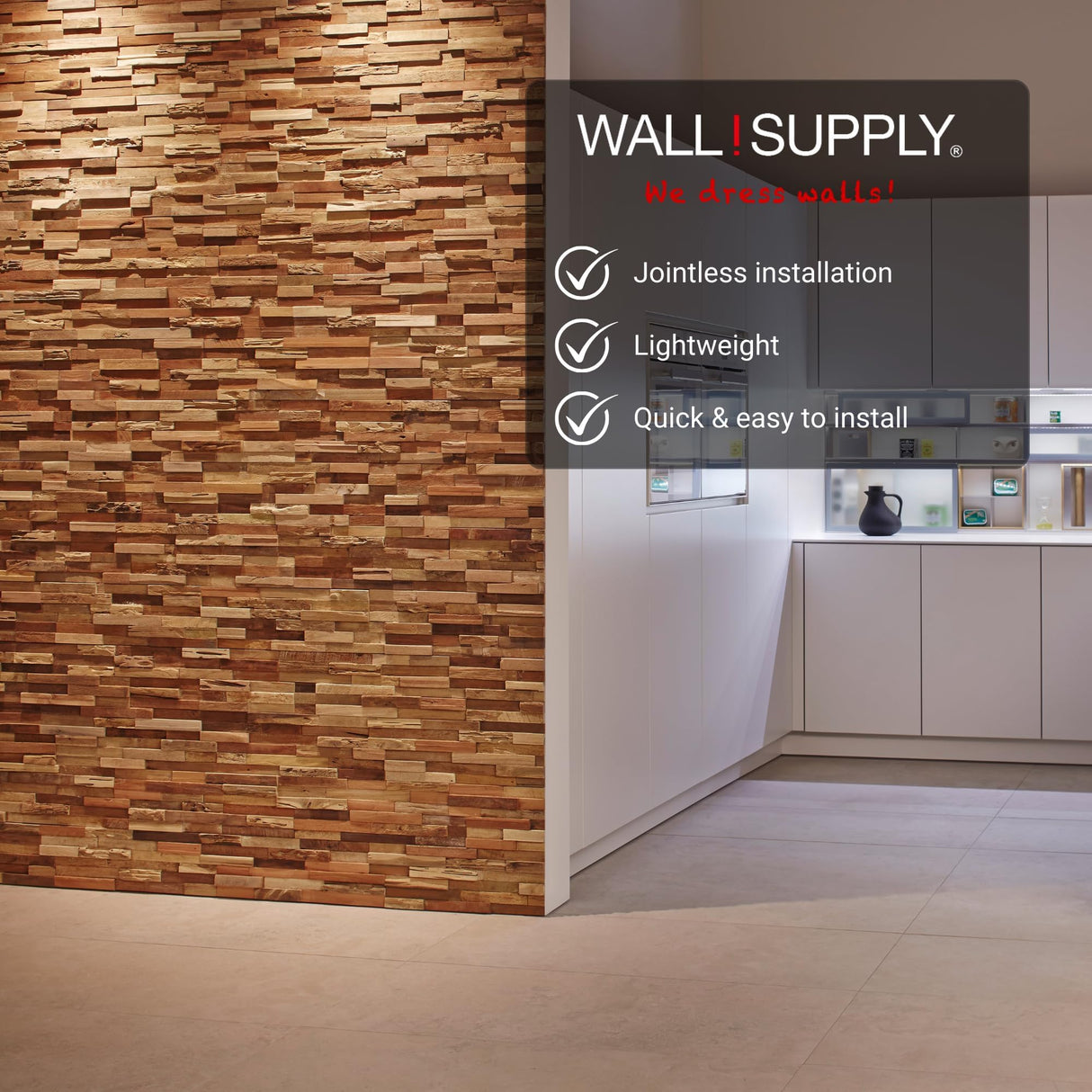 Wall!Supply - 3D Reclaimed Teak Wood Wall Panels - Colorado UltraWood Wall Covering for Feature Walls - Modern Wallpaper Alternative - Easy DIY Installation - 10-Pack Wall!Supply