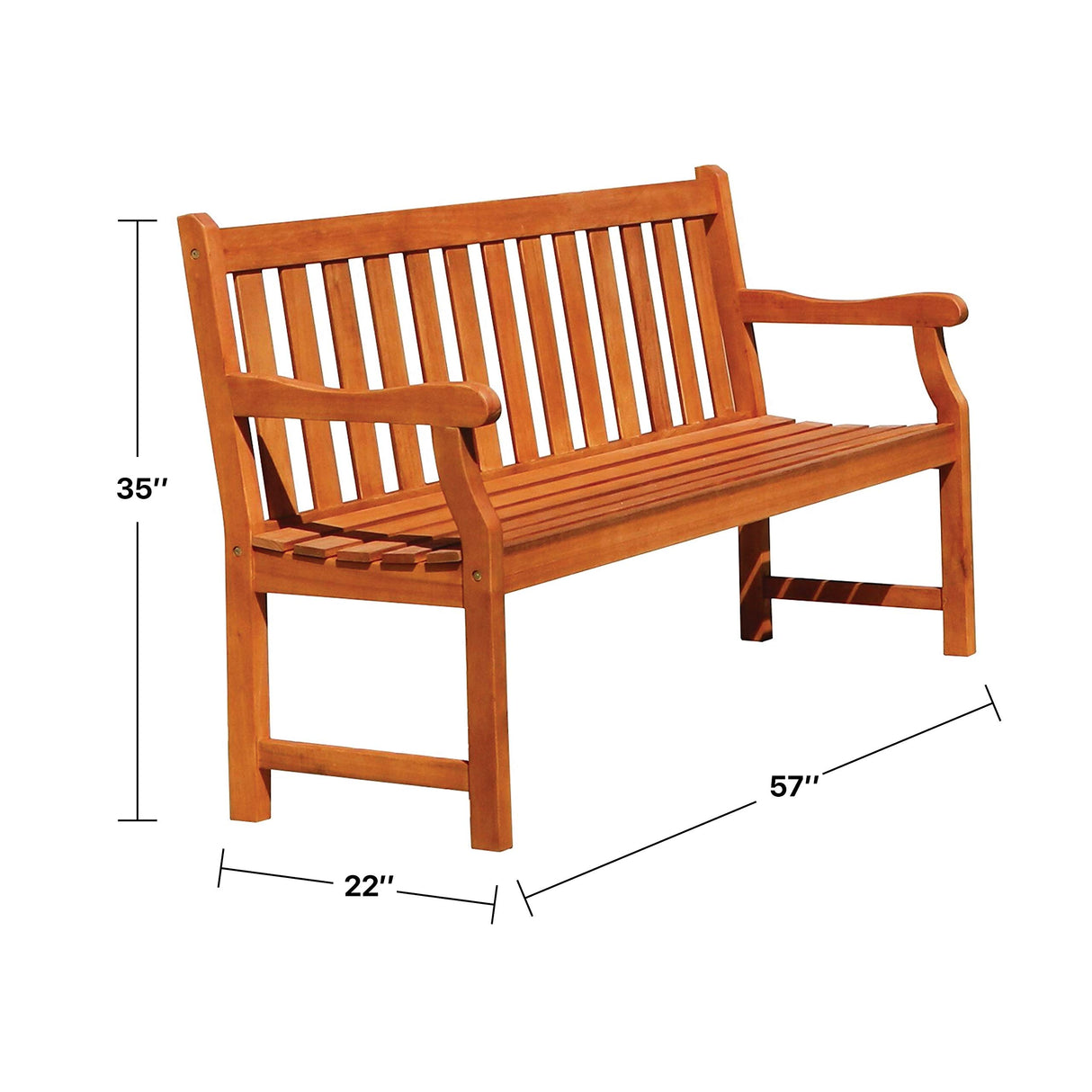 VIFAH Atlantic Red Brown 5Ft Slatted Eucalyptus Wooden Garden Bench for 3 Seater in Entry Way VIFAH