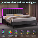 IMMERSTABLE Full Size Bed Frame, Upholstered Bed Frame with LED Lights, Platform Bed with Headboard, Heavy Duty Wood and Metal Slats Support, Noise-Free, No Box Spring Needed, Easy Assembly IMMERSTABLE