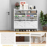 DWVO White Farmhouse Storage Shoe Cabinet with 4 Flip Drawers for 24 Pairs,Shoe Organizer with Metal Legs for Entryway, Living Room, Hallway DWVO