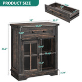 YITAHOME 32" Sideboard Coffee Bar Cabinet, Farmhouse Buffet Cabinet with Drawer & Adjustable Storage Shelves, Storage Cabinet with Sliding Barn Door for Living Room, Dark Rustic Oak YITAHOME