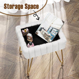 Greenstell Vanity Stool Chair Faux Fur with Storage, 15.7"L x 11.8"W x 19.4"H Soft Ottoman 4 Metal Legs with Anti-Slip Feet, Furry Padded Seat, Modern Multifunctional Chairs for Makeup, Bedroom White GREENSTELL