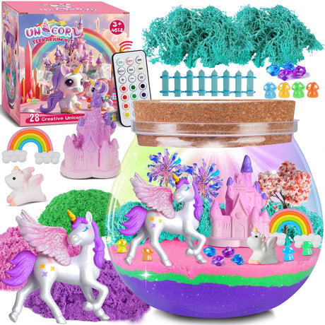 RONSTONE Uni-Corn Terrarium Kit Toys for Girls - Birthday for Girls Ages 4 5 6 7 8-12 Year Old - Light Up DIY Uni-Corn Arts and Crafts for Kids RONSTONE