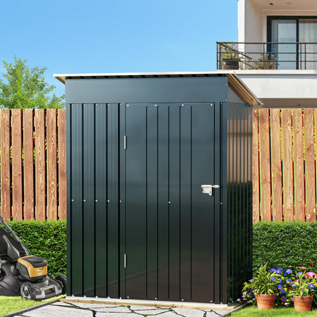 5x3FT Vertical Outdoor Steel Storage Shed with Floor Frame, Lockable Doors, Compact Metal Tool Shed for Garden, Backyard, Patio, Utility, and Bike Storage BreezZ