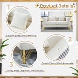 Comfy Loveseat Sofa, 60-inch 2 Seater Boucle Couch with Deep Seat Design, Upholstered Love Seat with 2 Pillows, Modern Living Room Sofa with Stylish Metal Legs for Office, Waiting Room, White Teddy KINFFICT