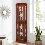 Anveffeg Corner Curio Cabinet with Lights, Adjustable Tempered Glass Shelves, Mirrored Back, Display Cabinet,Light Walnut (E26 Light Bulb not Included) (Walnut) Anveffeg